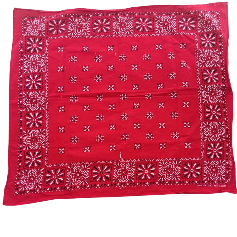 Vintage Red Hanky Bandana All-Cotton Western Cowboy Floral Fast Color 19x22"